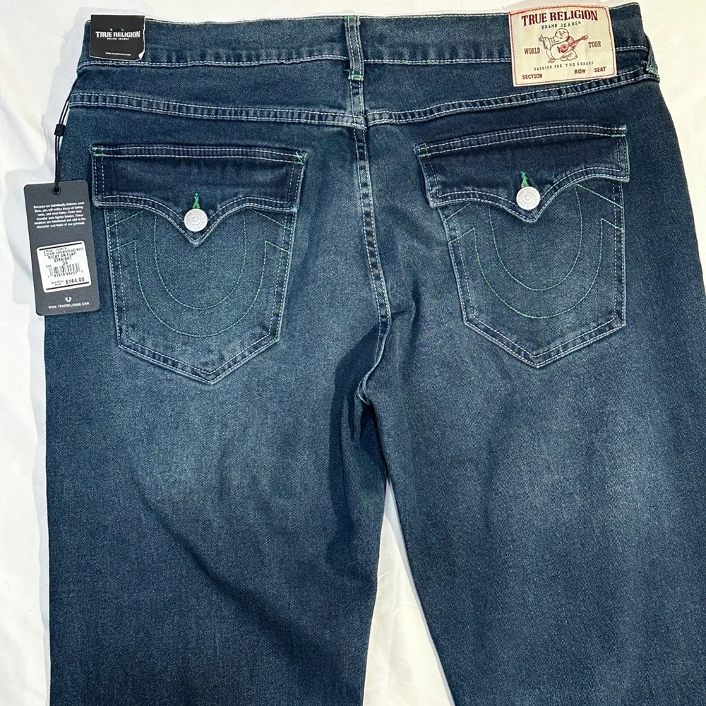 True Religion Ricky Straight Jeans Mens 36x34 Dark Wash Flap Pocket NWT